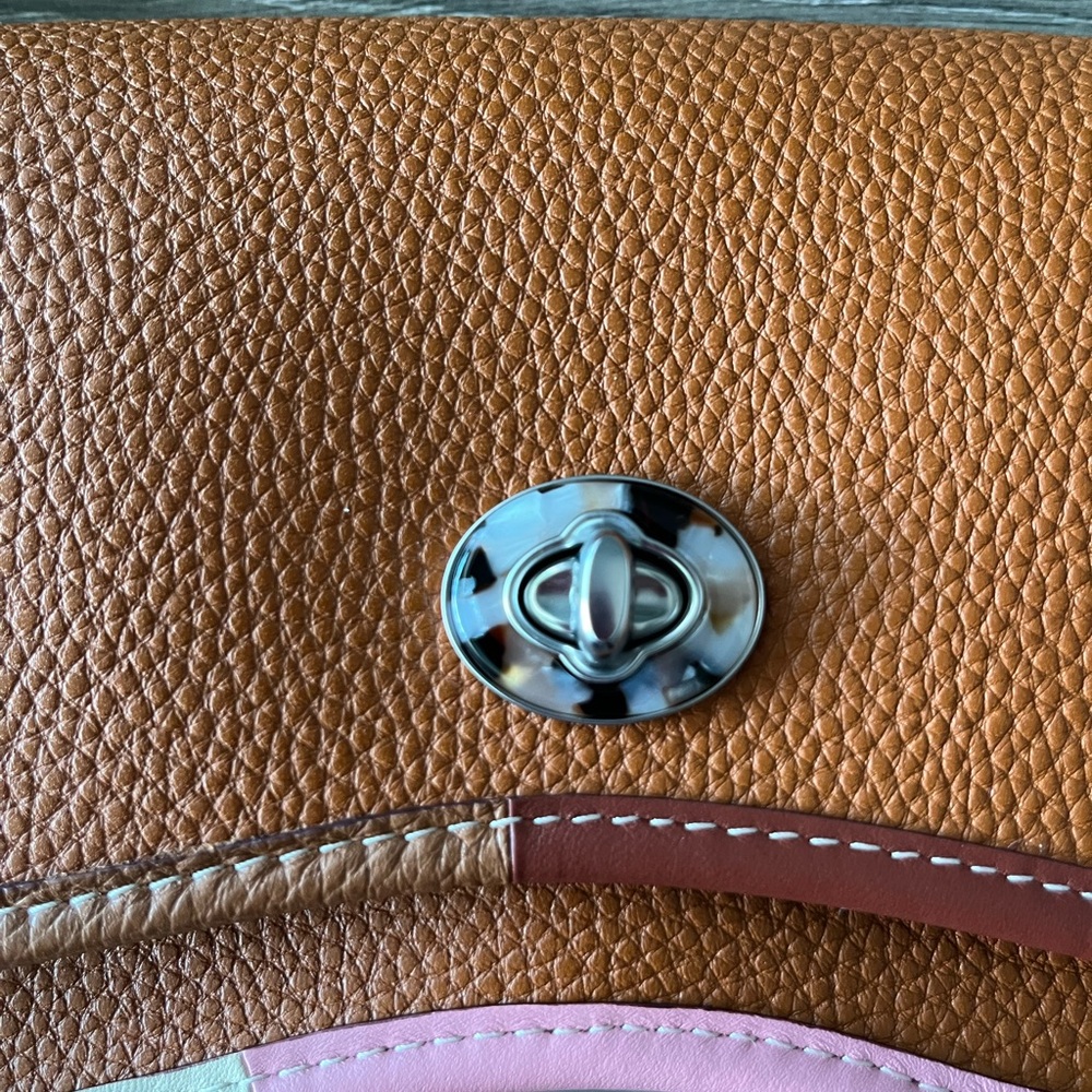 Coach Pebbled Leather Colorblock Saddle Crossbody Bag - Brown/Pink - Picture 10 of 15